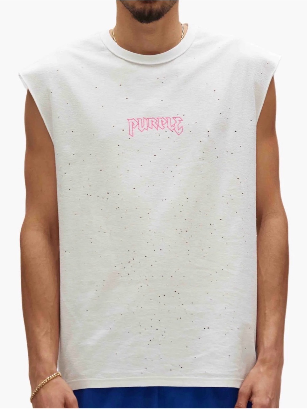 White Sleeveless Tank Top with Pink 'PURPLE' Logo - Men's Casual Fit
